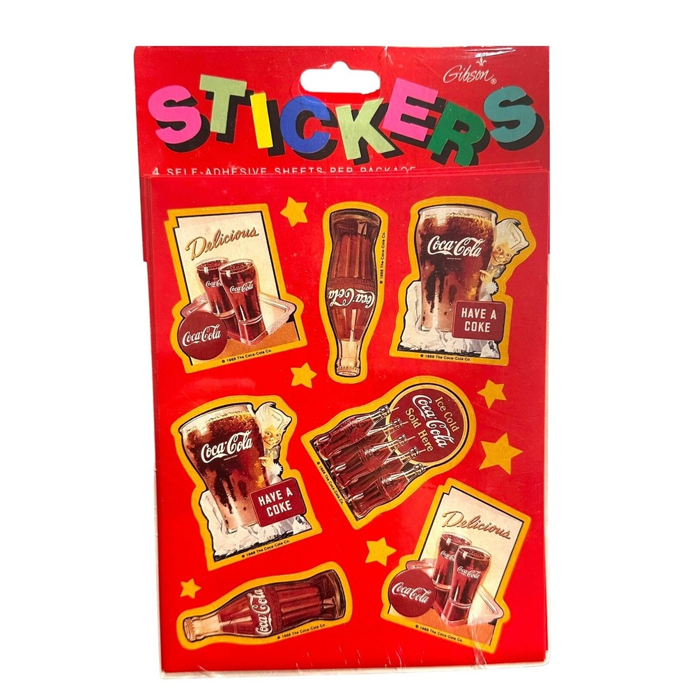 Vintage Coca Cola Retro‎ Stickers Self-Adhesive 4 Sheets 1988 Coke Collectable